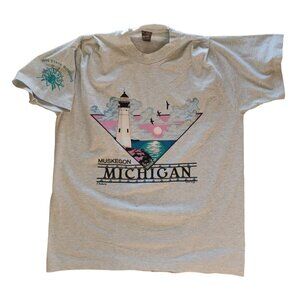 1996 State Bowling T-Shirt Women XL Muskegon Michigan Gray Short Sleeve M